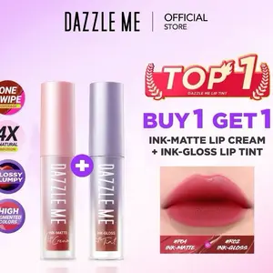[BUY 1GET 1] DAZZLE ME Ink-Credible Matte Bundle Ink Matte Lip Cream & Ink Gloss Lip Tint with Comfy Matte and Glossy Finish High Pigmented LongLasting (Shade P01 & B07)