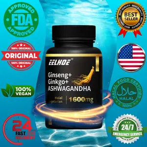 EELHOE Ginseng, Ginkgo dan Ashwagandha 1600 mg - Meningkatkan sirkulasi darah, meningkatkan kekebalan tubuh, daya ingat dan konsentrasi