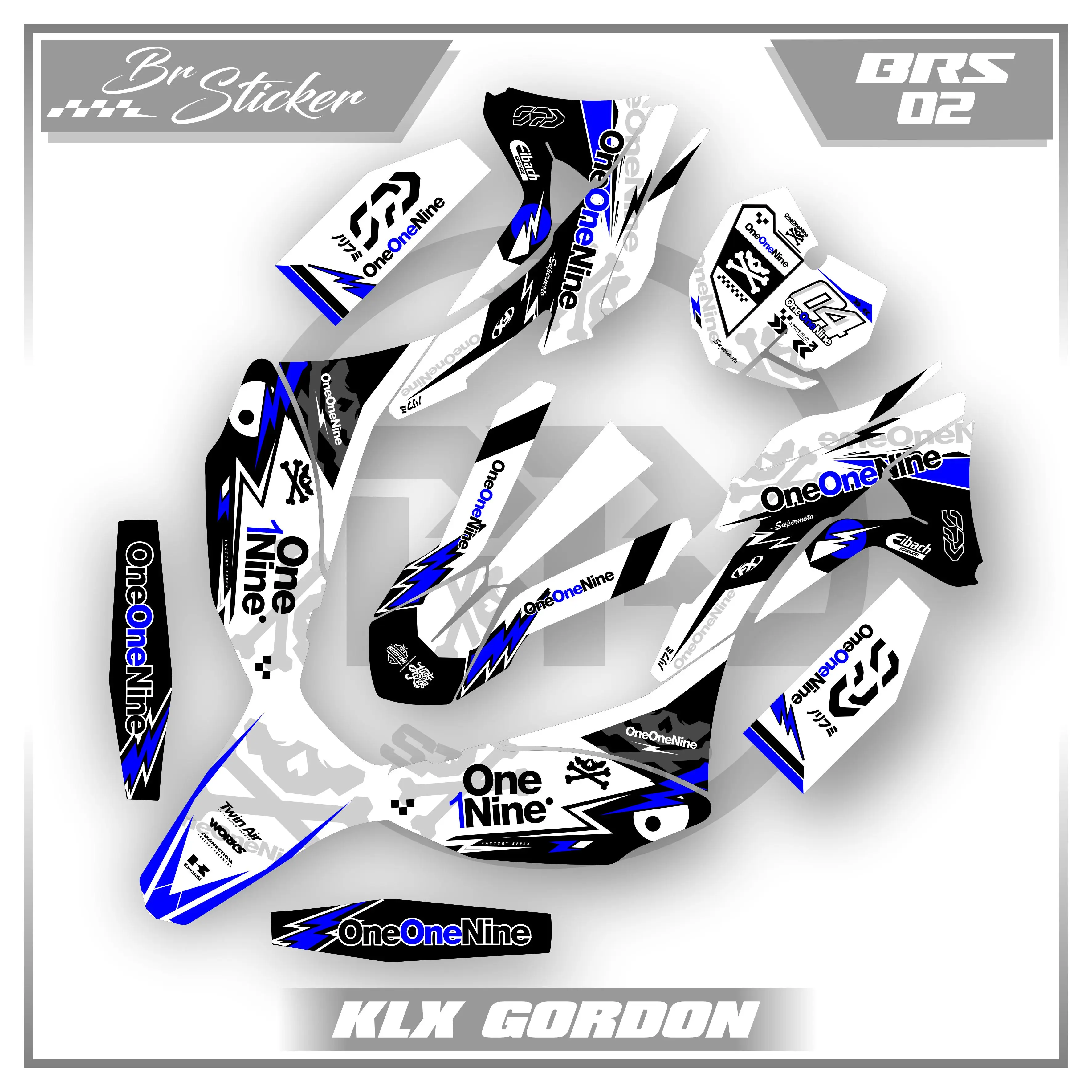 Decal Sticker Kawasaki Keren Klx Gordon Full Body Bisa Ganti Nama dan Nomor BRS.02 - Motorcycle stiker matic trans jawa