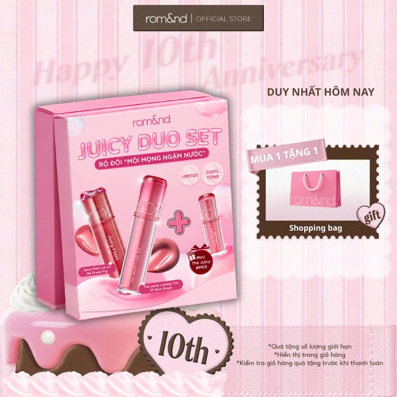 [Rom&nd] [ĐỘC QUYỀN MỞ BÁN] Hộp Quà Son Môi Trang Điểm Romand Juicy Duo Set (The Juicy + Lip Oil + Mini The Juicy)