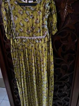 Product Review of Daster Wanita Ara Log Busui Frenly Renda Rimpel Panjang 135cm - Arab, Pendek, Dress, Bumil, Kancing, Rempel, Rayon, Balon, Motif from l**a 0