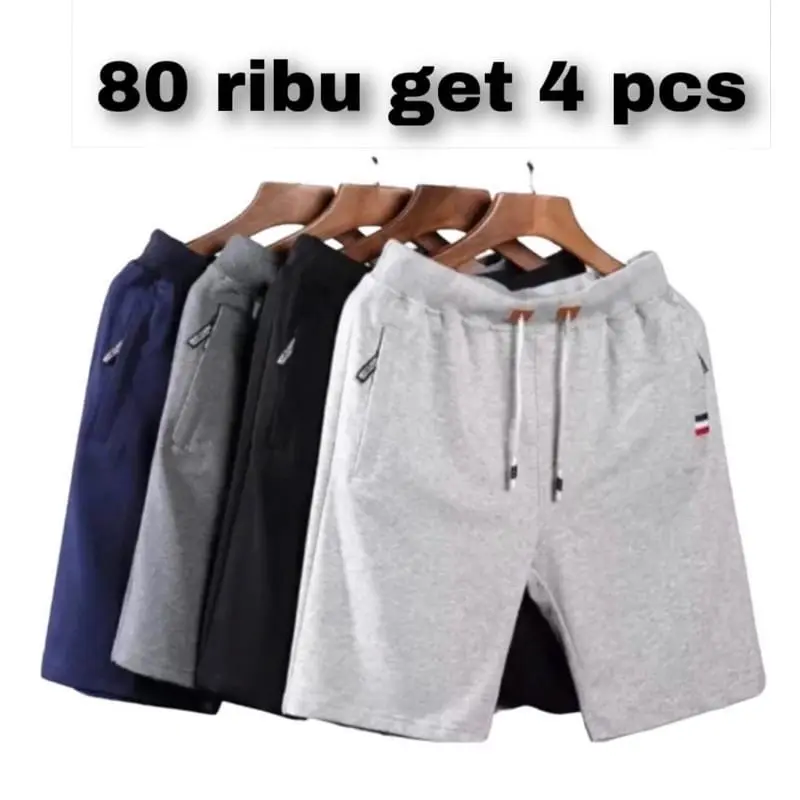 Promo Hemat 80rb Dapat 4pcs Celana Pendek Beby Terry Saku Resleting Tebal Pinggang Melar Sport Olahraga