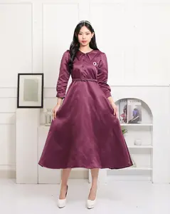 Emma.butik E00261 Midi Dress lamaran Satin Gaun Formal Wanita Polos Pesta Kondangan Casual Mewah Cantik