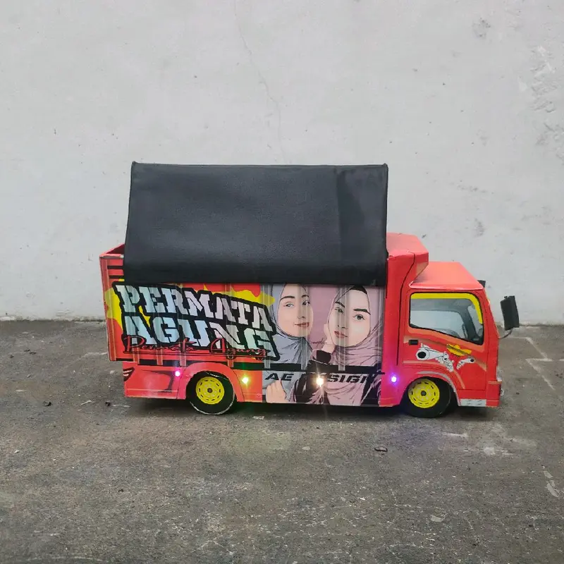 Promo miniatur truk oleng kayu asli jumbo besar 42 cm variasi lampu leed dan terpal visa belok oleng gasruk Anak Hadiah Kado Led Control Mainan Roda 7