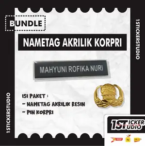 Paket Hemat Nametag Akrilik dan Pin Korpri Peniti Magnet Papan Nama + Pin