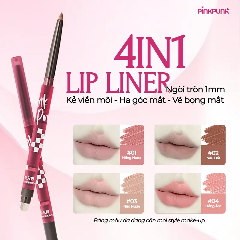 PINKPUNK Chì Kẻ Viền Môi Đa Năng Pinkpunk Magic Line 4in1 – Kẻ Viền Môi, Vẽ Bọng Mắt, Mở Góc Mắt, Tạo Khối Mũi