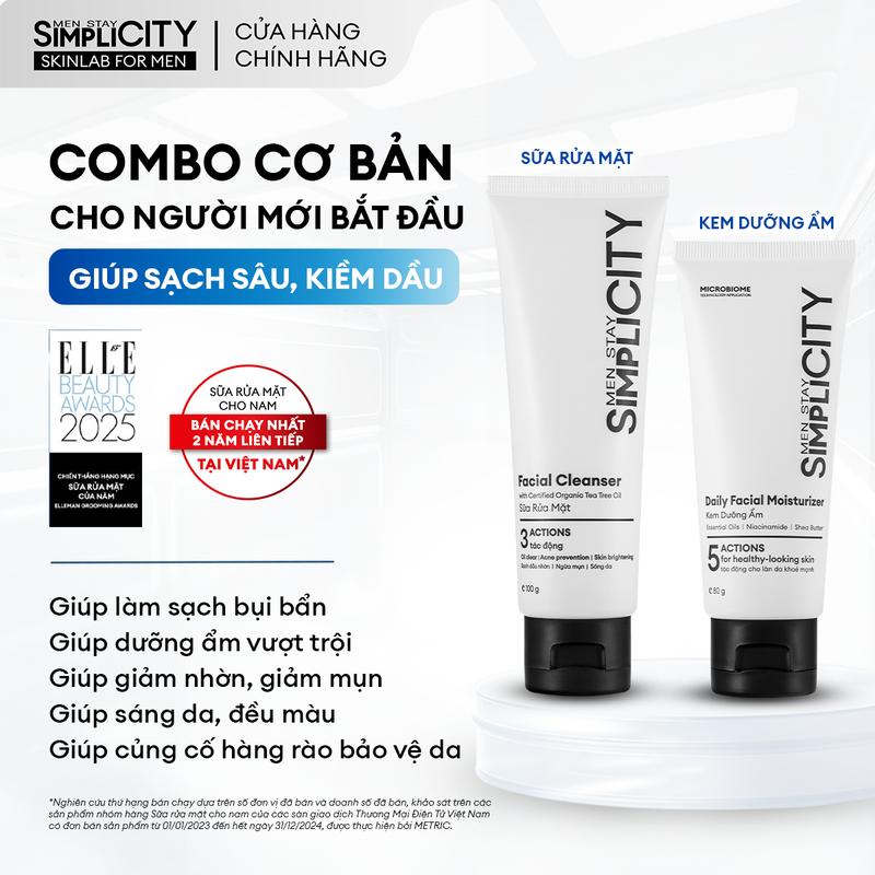 [KOL] Bộ sản phẩm chăm sóc da hàng ngày cho nam Men Stay Simplicity Starter duo: Sữa rửa mặt 100g x Kem Dưỡng Ẩm đa năng 80g