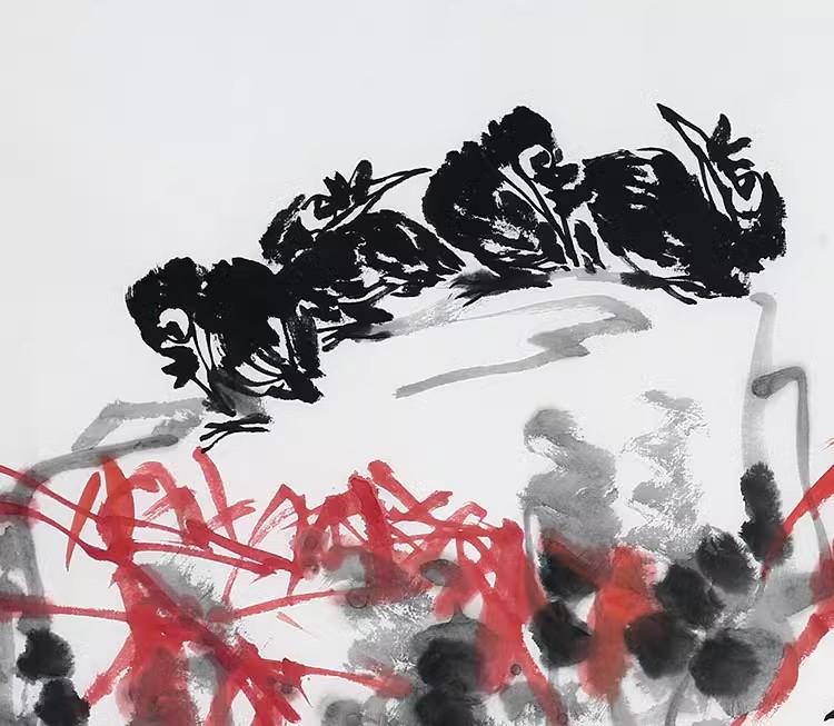 Product Introduction of Chinese artist Cui Ruzhuo's hand-painted Chinese painting of flowers and birds titled "Sunny Snow" comes with a certificate. 8