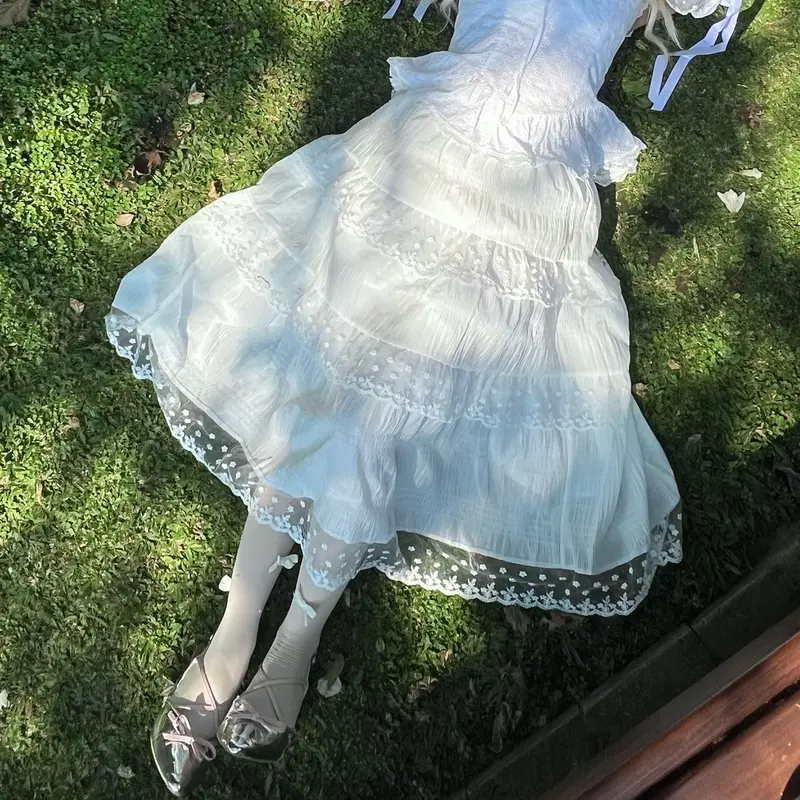 Juliette white tiered long skirt 1