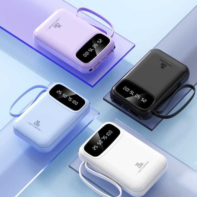 Sạc dự phòng 20000mAh dung lượng lớn, thiết kế gọn nhẹ nhưng chắc chắn, màn hình led hiển thị pin thông minh, tích hợp sẵn 4 dây sạc đa năng, lựa chọn lý tưởng cho người thường xuyên di chuyển
