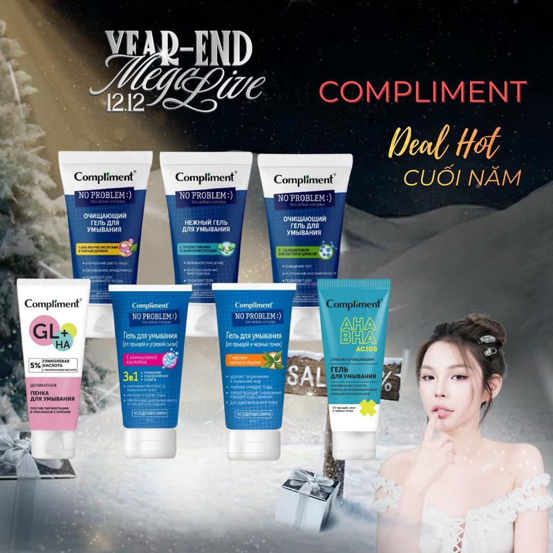    COMBO 2 TUÝP   Sữa rửa mặt Compliment No Problem BHA & Tea Tree làm sạch sâu giảm dầu mụn cho mọi loại da 200ml 
