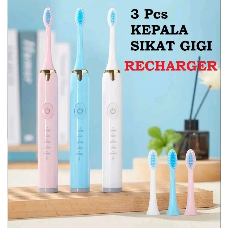 5 mode sikat gigi elektrik rechargeable usb sikat gigi cas + 3 kepala sikat gigi