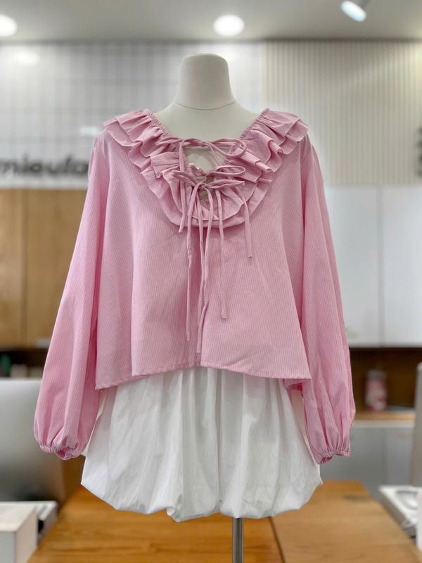 Áo kiểu cổ bèo phối nơ dáng babydoll phong cách tiểu thư Hoya Miều Est.2013