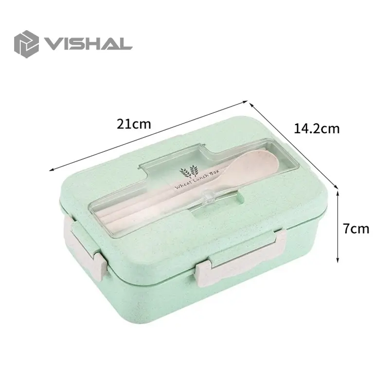 VISHAL Lunch Box Kotak Bekal Makan Jerami Gandum kotak makan ​1000ml 4 In 1 Free Sendok Tempat Makan VS-1 8