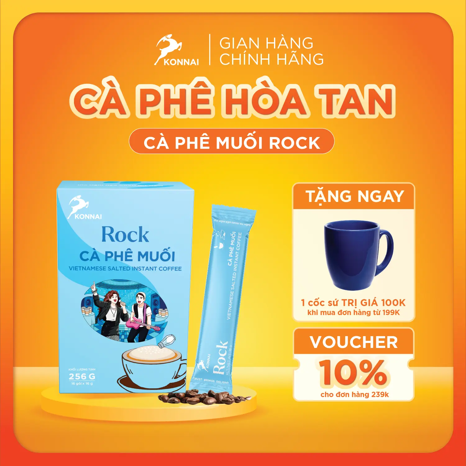 Cà phê muối Konnai Coffee hòa tan 4in1 - Sữa thực vật ít ngọt, ít chất béo, thơm ngon đặc biệt