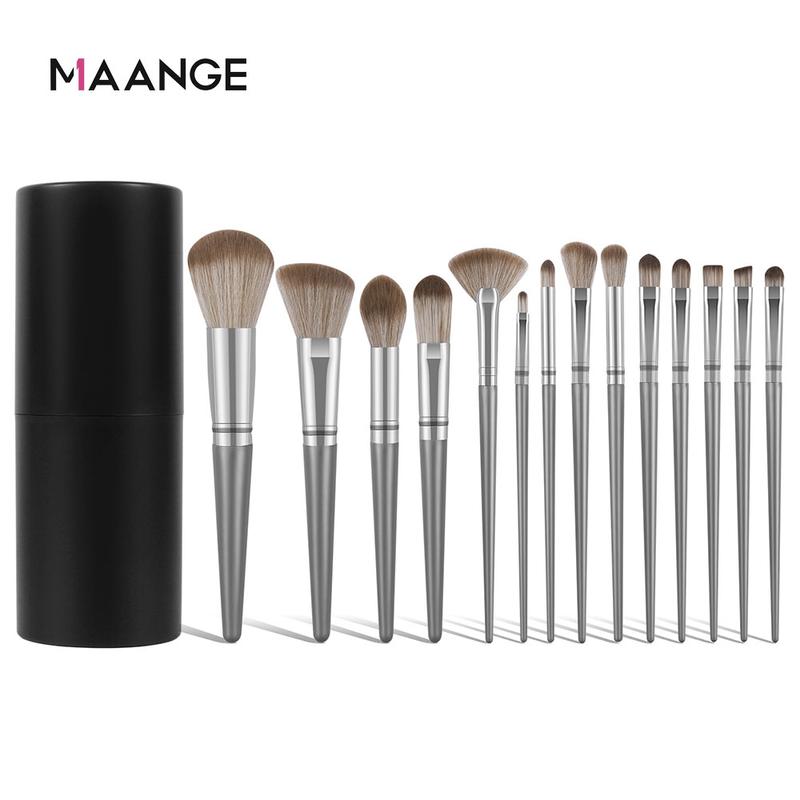 【Limited Set cọ trang điểm cá nhân MAANGE 14 cây màu xám bạc kèm hộp đựng cọ trang điểm