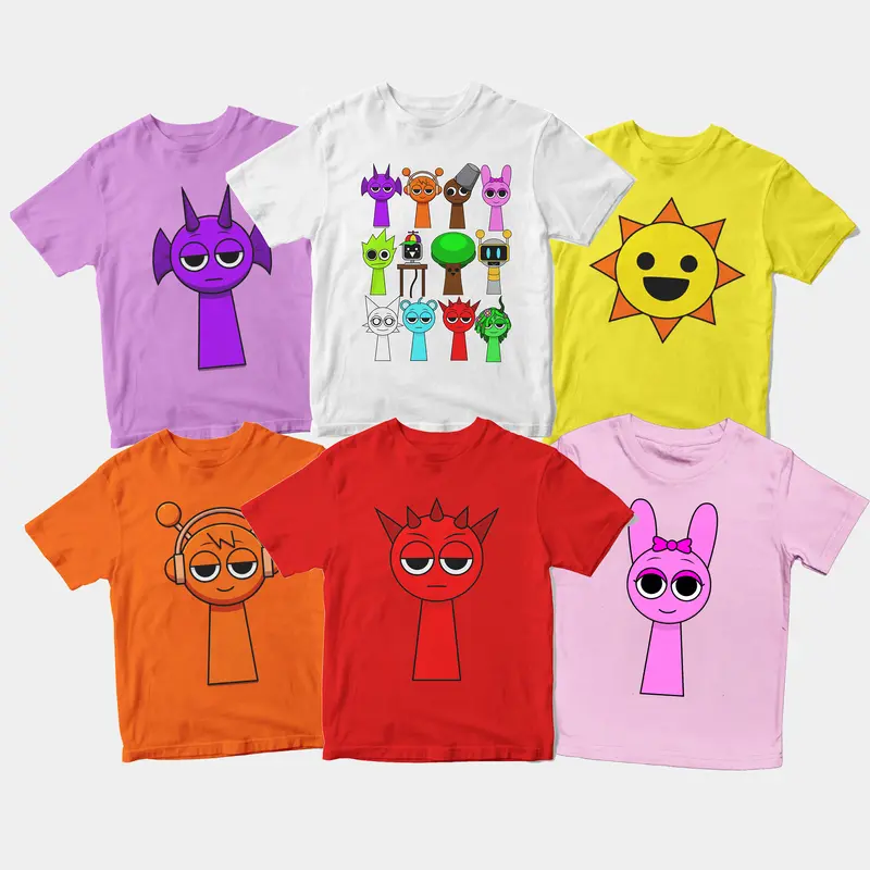 Baju Kaos Anak Sprunki laki-laki Perempuan 1-9 Tahun Baju motif Sprunky Anak Combed 0