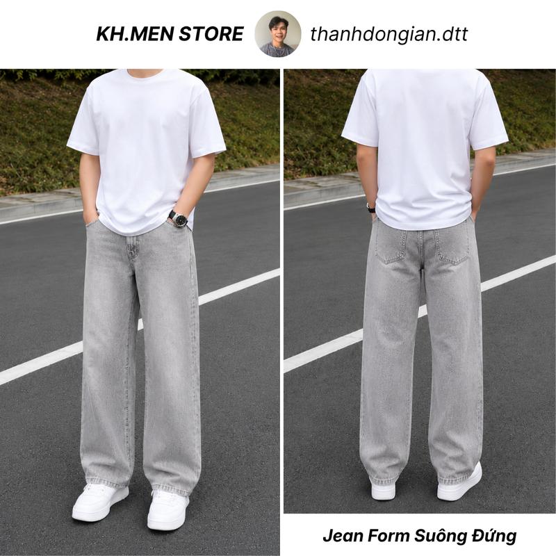 [KH MEN x Thành Đơn Giản] Quần Jean Ống Suông Xám Bạc Form Regular Jeans - Quần bò ống suông cạp cao - Denim Có Túi Lưng Cao