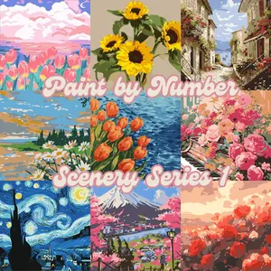 [Papapa Store] - COD - Painting by number 20 x 20cm Canvas Paint By Number Kit Digital Oil Painting DIY Painting kit Lukisan Kanvas Mewarnai- Scenery Series