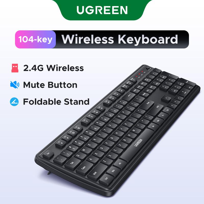 Bàn phím không dây, UGREEN, Phiên bản 2.4, 104 phím, Thiết kế Chân Đế Có Thể Gập Lại công thái học, Nút tắt tiếng, SKU: 65206