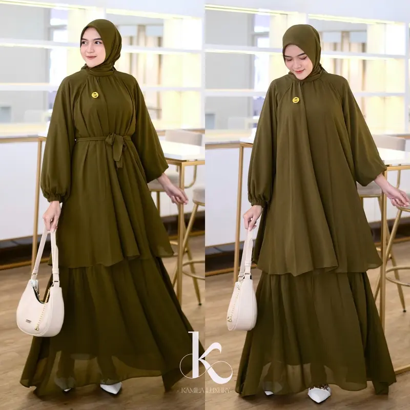 Seraya - Dress Malay - Gamis Set Hijab Gaun Malaysia Cerruty Baby Doll Premium 0