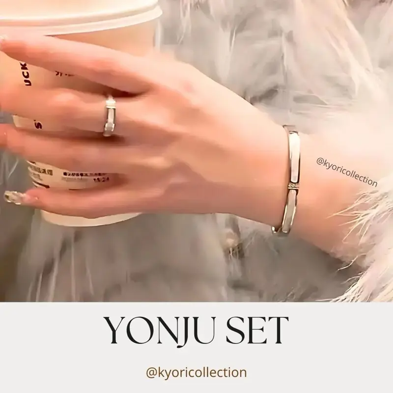 Kyori Collection - Yonju Set - Gelang Cincin Putih Marmer Marble Titanium Anri Karat