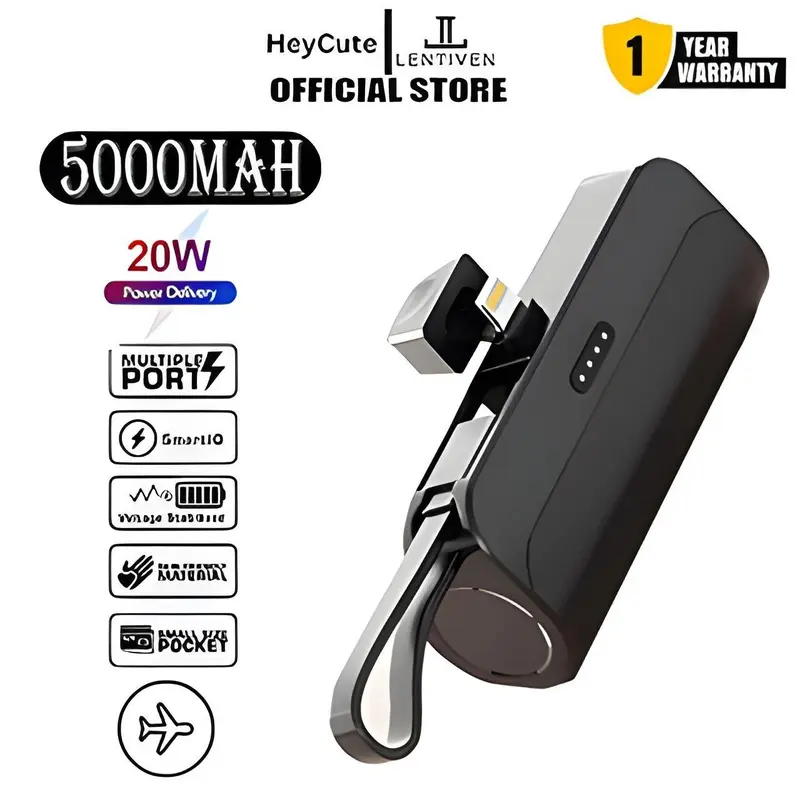 Powerbank HEYCUTE Levantenpawer 5000mAh Mini Fast Charging Support Lightning dan Type C Baterai Ponsel 0