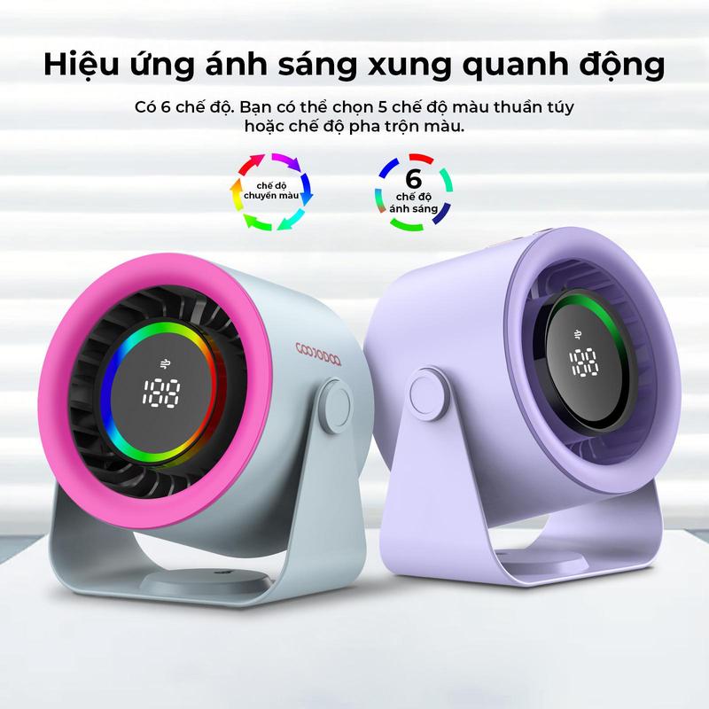 Quạt tuần hoàn treo tường bàn 2 trong 1 GOOJODOQ Lưu lượng không khí yên tĩnh 10X 100 tốc độ Sạc nhanh Type-C Cầm Tay ngoài trời Động cơ không chổi than 2300RPM Siêu yên tĩnh 35dB Pin 4000mAh Màn hình LED Đèn 6 màu