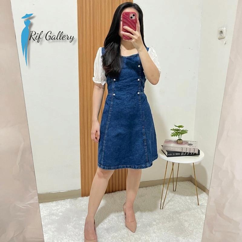 Rif Gallery Dress Jeans Mix Satin Denim Nyaman Untuk BB 45-85kg Lembut dan Mewah Material Denim Wash Original Sakuratex Size L dan XL