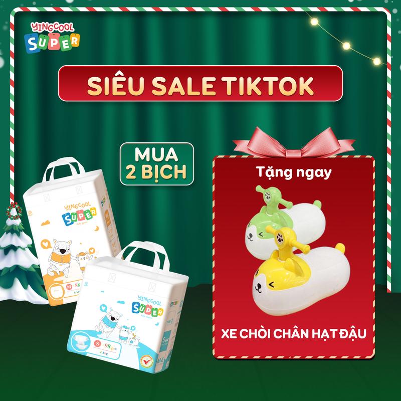    FS Tặng Xe Chòi Chân Hat Đậu - Combo 2b   Bỉm YINGCOOL SUPER Size NB104 S98 MD92 MQ88 L80 XL76 XXL72 XXXL72 