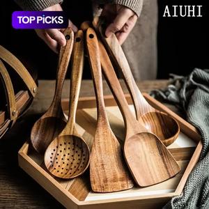 木製の食器セット、5/7/11個のノンスティック調理器具、家庭用のキッチン用品セット