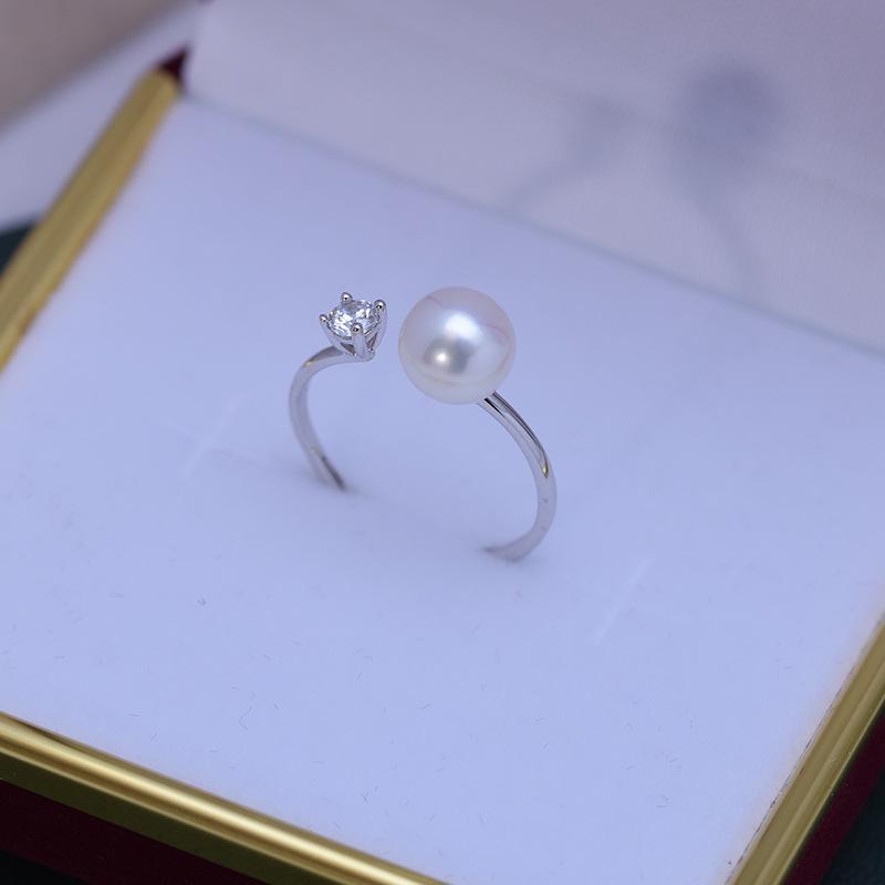 Product Introduction of Freshwater pearl 7-8mm round white strong light almost flawless S925 silver princess style ring simple style design 1