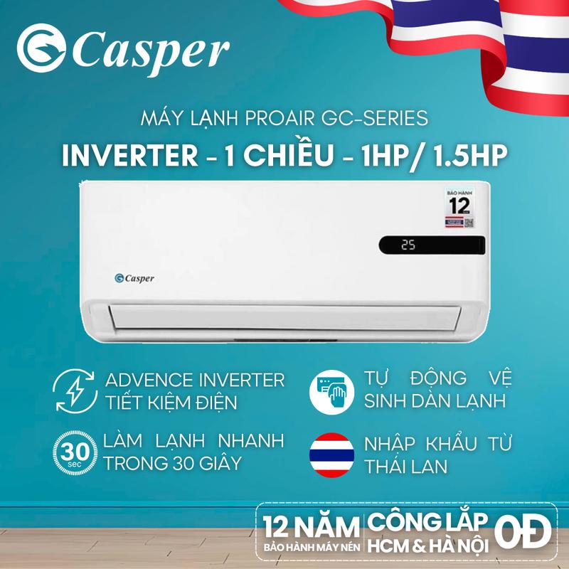 Công lắp 0Đ HCM HN Máy lạnh Điều hòa Casper Inverter ProAir 1 chiều GC-09IB36 - 1HP GC-12IB36 - 1.5HP - Bảo hành 3 năm