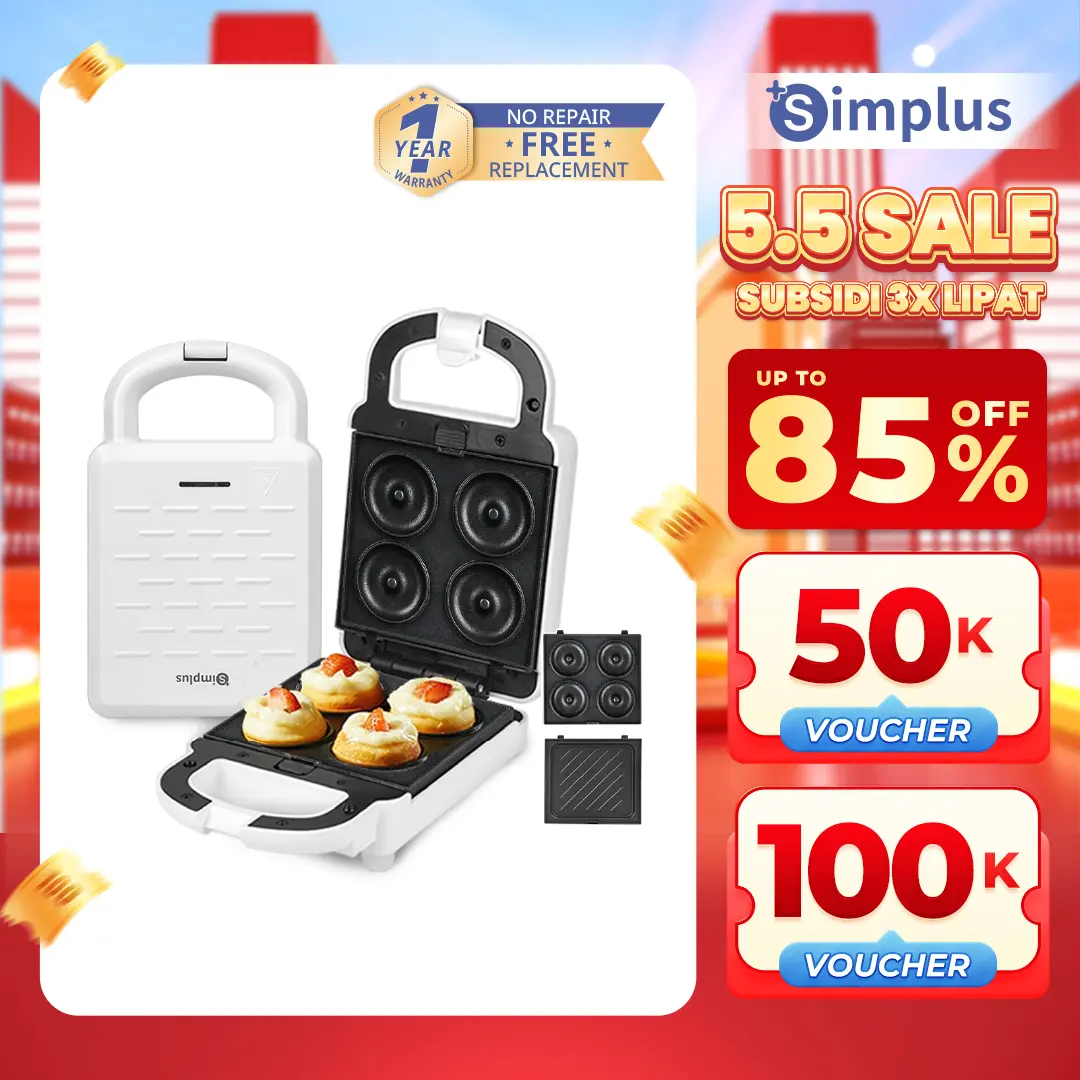 【DOUBLE SUBSIDIES LIMITED GIFTS】Simplus Sandwich Maker Waffle Maker Doughnut Maker Cetakan Lepas Pasang 650W Pemanggang Dua Sisi Pembuat Sarapan SMZJ004