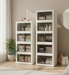 Lemari Lipat Plastik 3, 4 Dan 5 Susun Laci Penyimpanan Set Roda 180 Derajat Rak Kabinet Mini Serbaguna Rak Dapur Storage Box Lemari