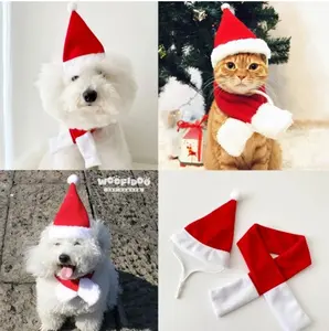 Christmas Santa Hat Scarf Dog Cat Accessories Topi Syal Baju Santa Natal Anjing Kucing