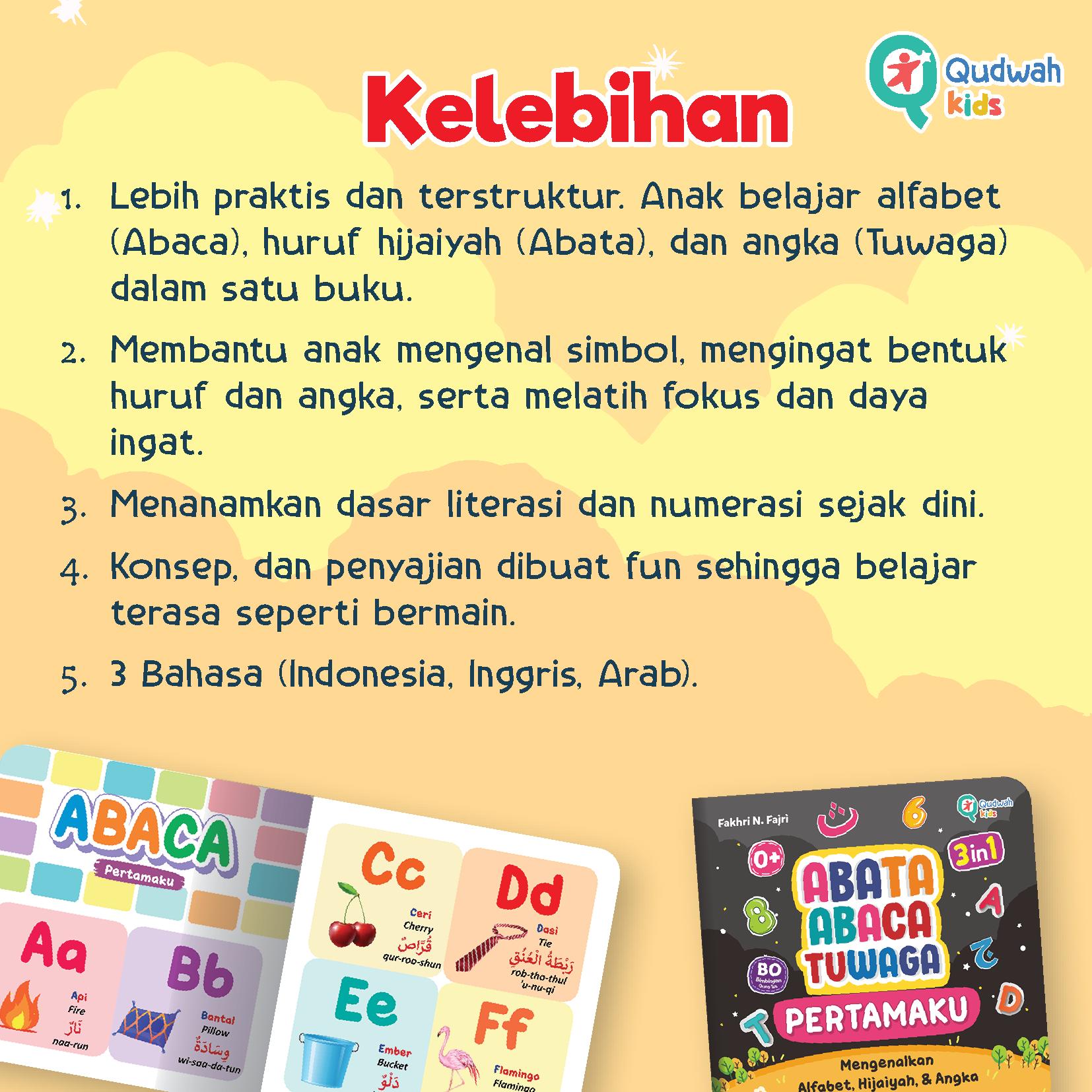3in1 ABATA ABACA TUWAGA EKONOMIS FULL COLOUR || Pengenalan Kosakata Dasar Huruf, Angka dan Hijaiyah || buku aktivitas anak paud