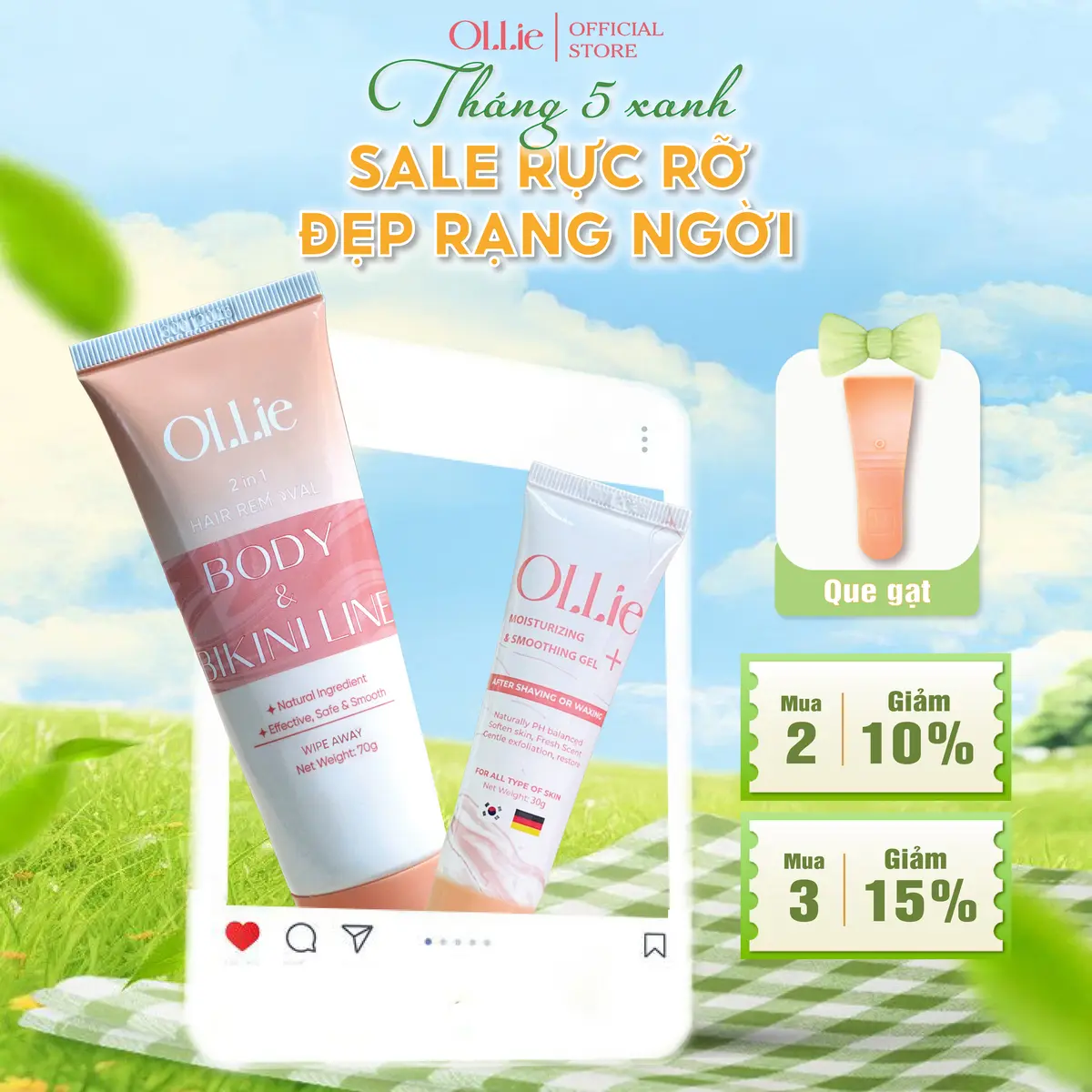 Combo 1 Kem Tẩy Lông Ollie Cho Body Nam Nữ, Hỗ Trợ Tẩy Lông Nhanh Chóng và 1 Kem Dưỡng Ollie Giúp Da Mềm Mịn, Không Sử Dụng Để Cạo Râu - KT61 tẩy  lông bkn trắng