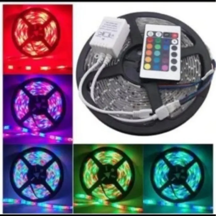 Terlaris Lampu led strip RGB warna warni ip44 3528 komplit set adaptor remote COD
