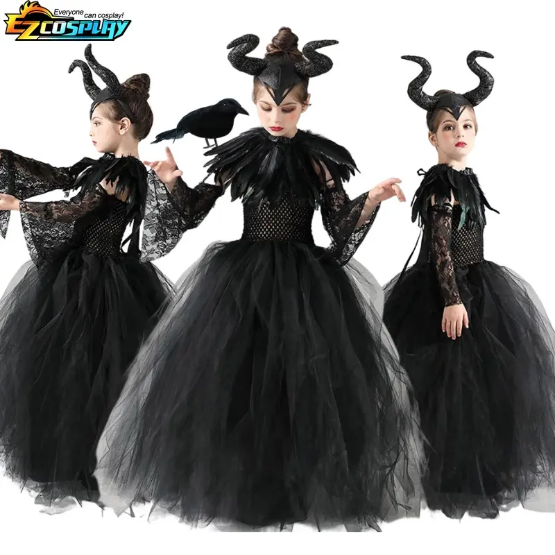 ☆ ☆ Pakaian tutu jahat untuk Halloween, kostum Puan Jahat untuk kanak-kanak perempuan, Vallain, ratu jahat, pakaian Malefient, Vesidos