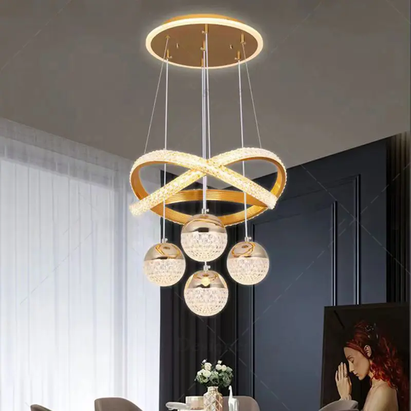 Kristal Lampu Gantung Remote Led 3 Warna Minimalis Mewah Chandelier Ruang Tamu Bar Restoran Kamar Tidur Lampu Gantung 7
