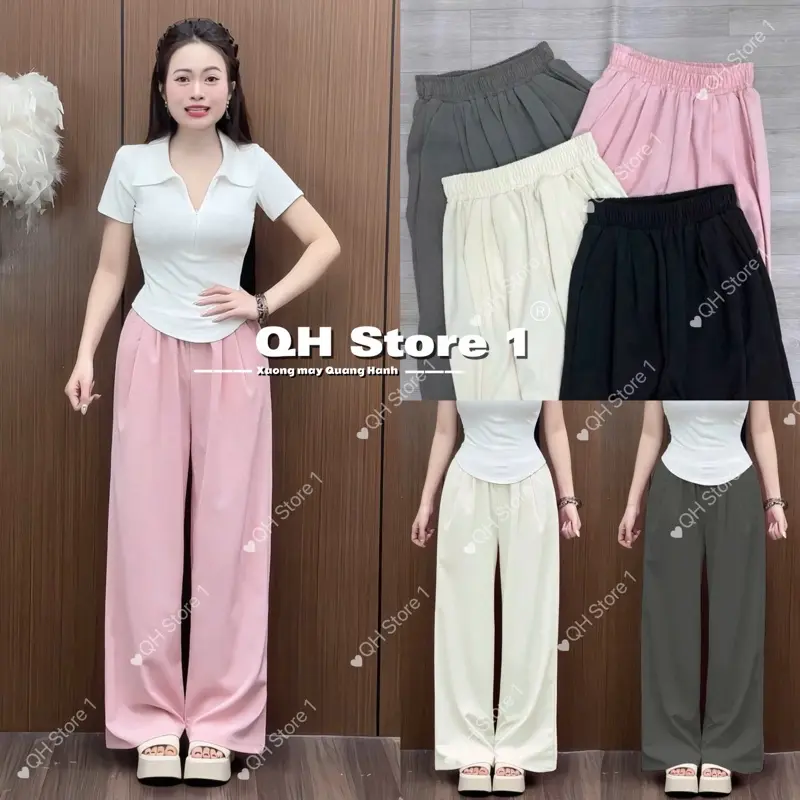 (Combo 2 quần ,lẻ 1 quần) (có phiên bản cho Nấm)Quần ống suông chất liệu đũi hoạ tiết vân mây, nhiều màu đủ size bốn mùa (37kg-67kg) Nữ Women - 1
