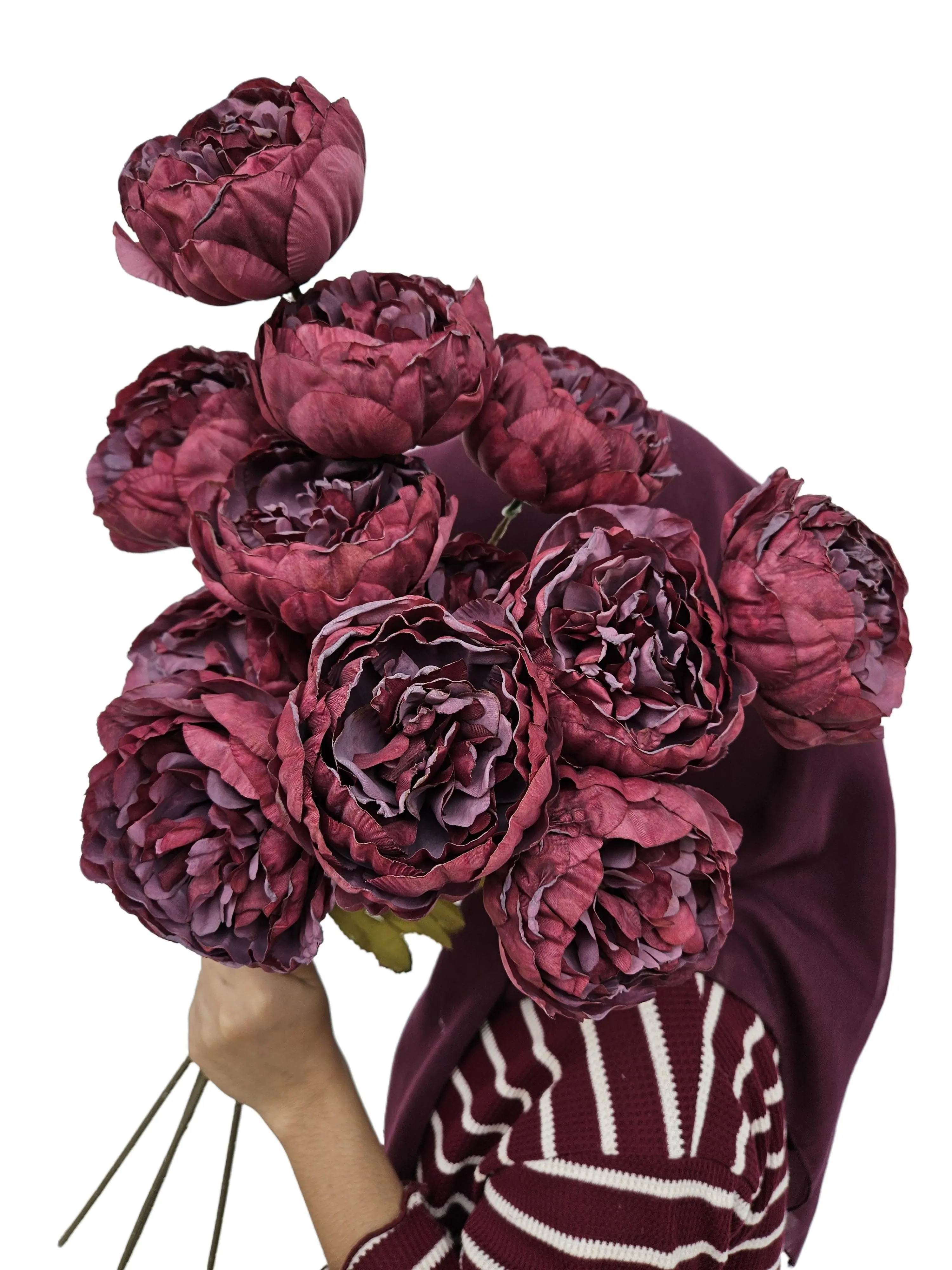 Bunga Artificial Dekorasi Peony Mangkok 3 Kuntum D9cm Premium Aksesoris