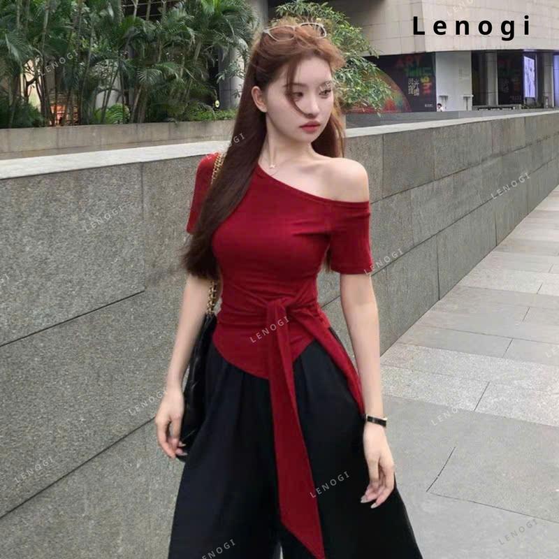 Áo thun nữ lệch vai Lenogi, Áo kiểu hở vai  vạt chéo Thắt dây buộc ôm dáng Thời trang A22