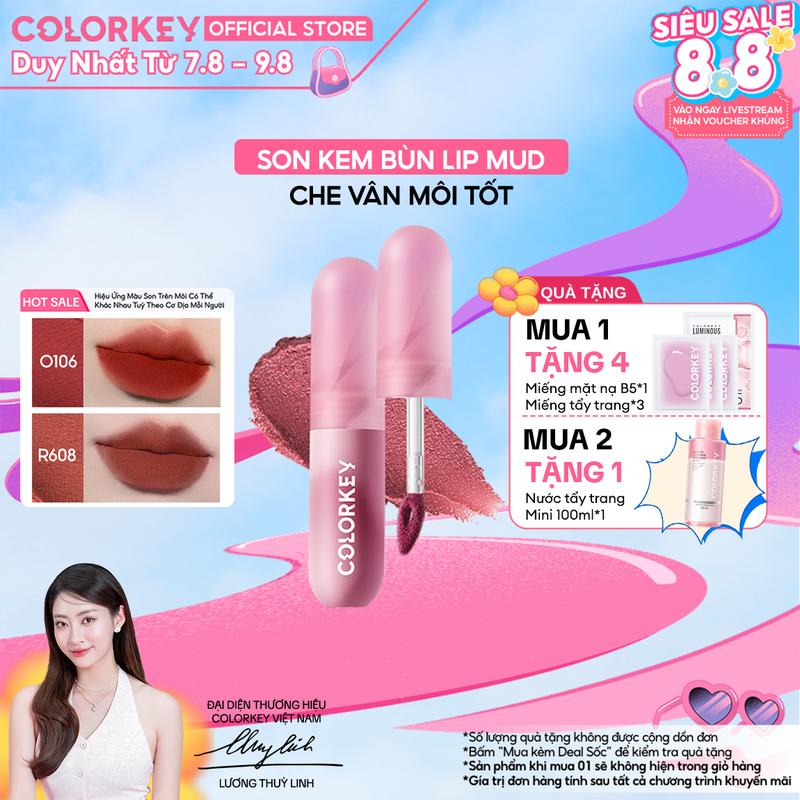 Son Kem Bùn COLORKEY Lip Mud Chất Son Mềm Mịn Che Vân Môi Tốt, Màu Sắc Thời Thượng 2g