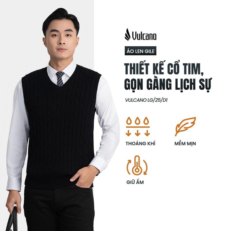  Áo gile len nam cổ tim dáng basic giữ ấm mùa đông chất LG.25.D1 