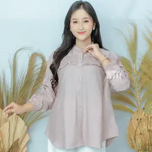 Nawa Blouse Opnaisel Atasan Wanita Kerah Sanghai Kemeja Atasan Polos Tangan Panjang