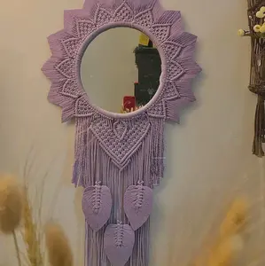 Pembungkus cermin + cermin-Macrame Bulat, Macrame Mandala, Cermin Macrame, Round Macrame (plus Cermin)-MACRAME kaca-hiasan dinding tempel cermin gantung CERMIN PLUS CERMIN-MACRAME PANJANG HIASAN DINDING-HIASAN RUANG TAMU-HIASAN DINDING
