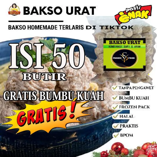 BAKSO URAT DAGING SAPI PREMIUM ISI 50 BUTIR  Frozen Food Makanan Instan 0