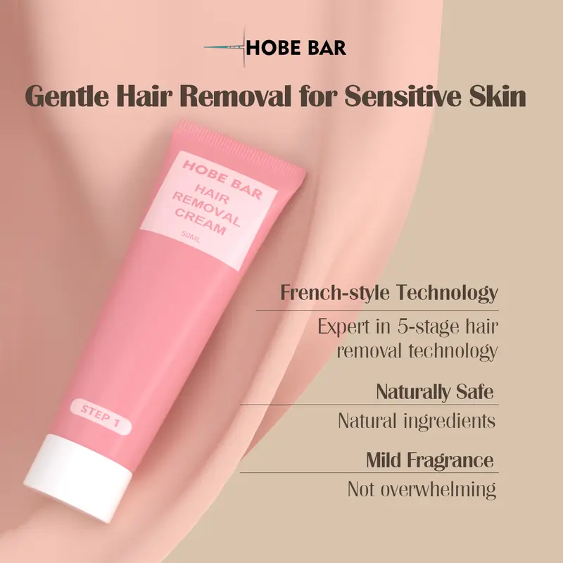 HOBE BAR Gentle Hair Removal Cream with Plant Extracts, Suitable for Both Men and Women (50 ml Depilatory Cream + 30 ml Repair Gel) / Krim Perontok Bulu dengan Ekstrak Tanaman, Cocok untuk Pria dan Wanita (50 ml Krim Depilator + 30 ml Gel Pelembap) Waxing 3